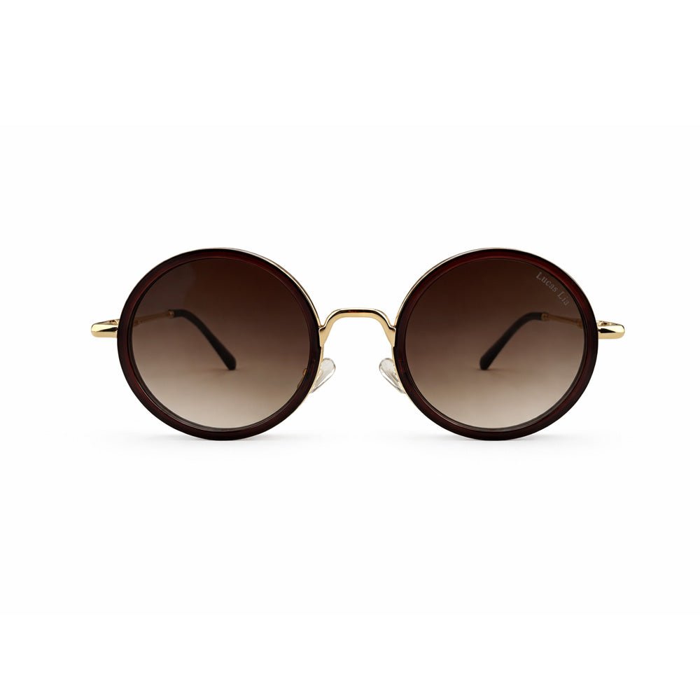 Lucas Lia Geometric Metal Aviator for Men and Women, Gold Metal Frame with Brown Lenses, Includes Case and Cleaning Cloth