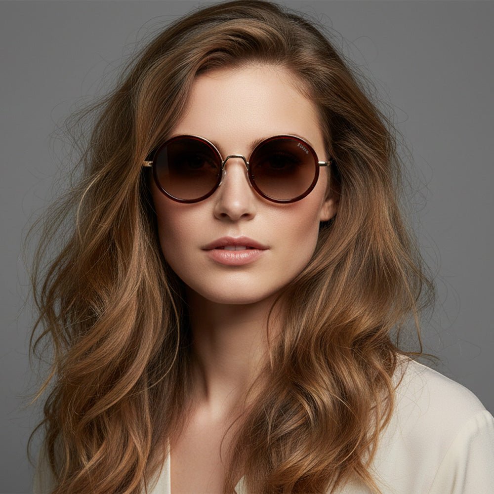 Lucas Lia Geometric Metal Aviator for Men and Women, Gold Metal Frame with Brown Lenses, Includes Case and Cleaning Cloth