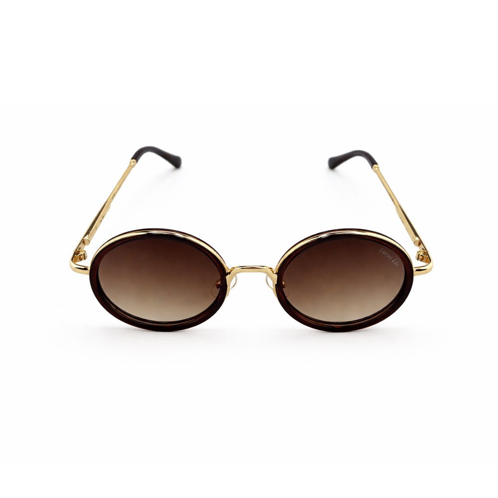 Lucas Lia Geometric Metal Aviator for Men and Women, Gold Metal Frame with Brown Lenses, Includes Case and Cleaning Cloth