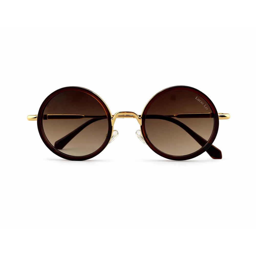 Lucas Lia Geometric Metal Aviator for Men and Women, Gold Metal Frame with Brown Lenses, Includes Case and Cleaning Cloth - Lucas Lia
