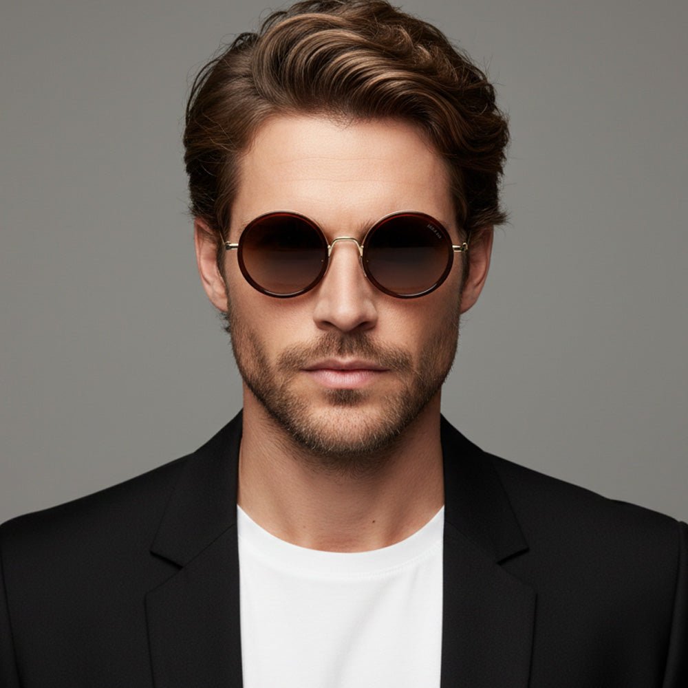 Lucas Lia Geometric Metal Aviator for Men and Women, Gold Metal Frame with Brown Lenses, Includes Case and Cleaning Cloth