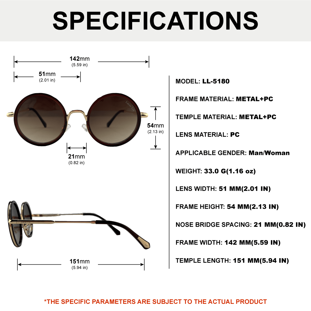 Lucas Lia Geometric Metal Aviator for Men and Women, Gold Metal Frame with Brown Lenses, Includes Case and Cleaning Cloth