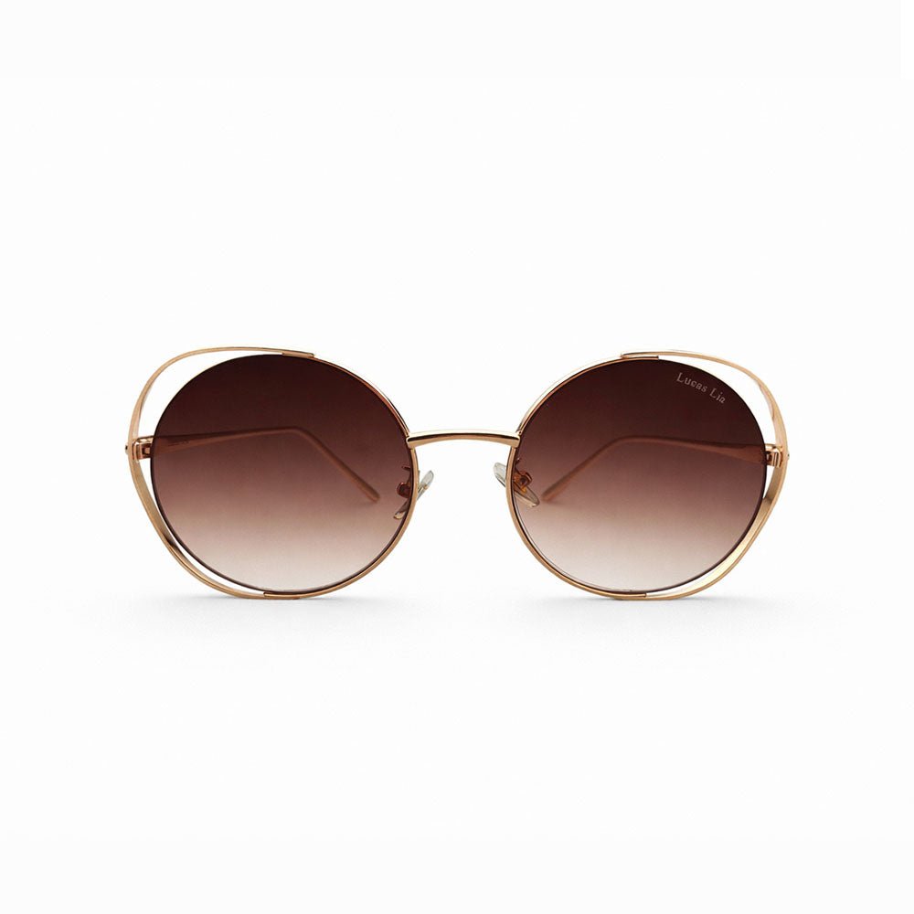 Lucas Lia Oversized Navigator Sunglasses – Retro Tortoise Shell Frame, Large Gradient Brown Lens, Luxurious Gold Temple Shades for Men & Women - Lucas Lia