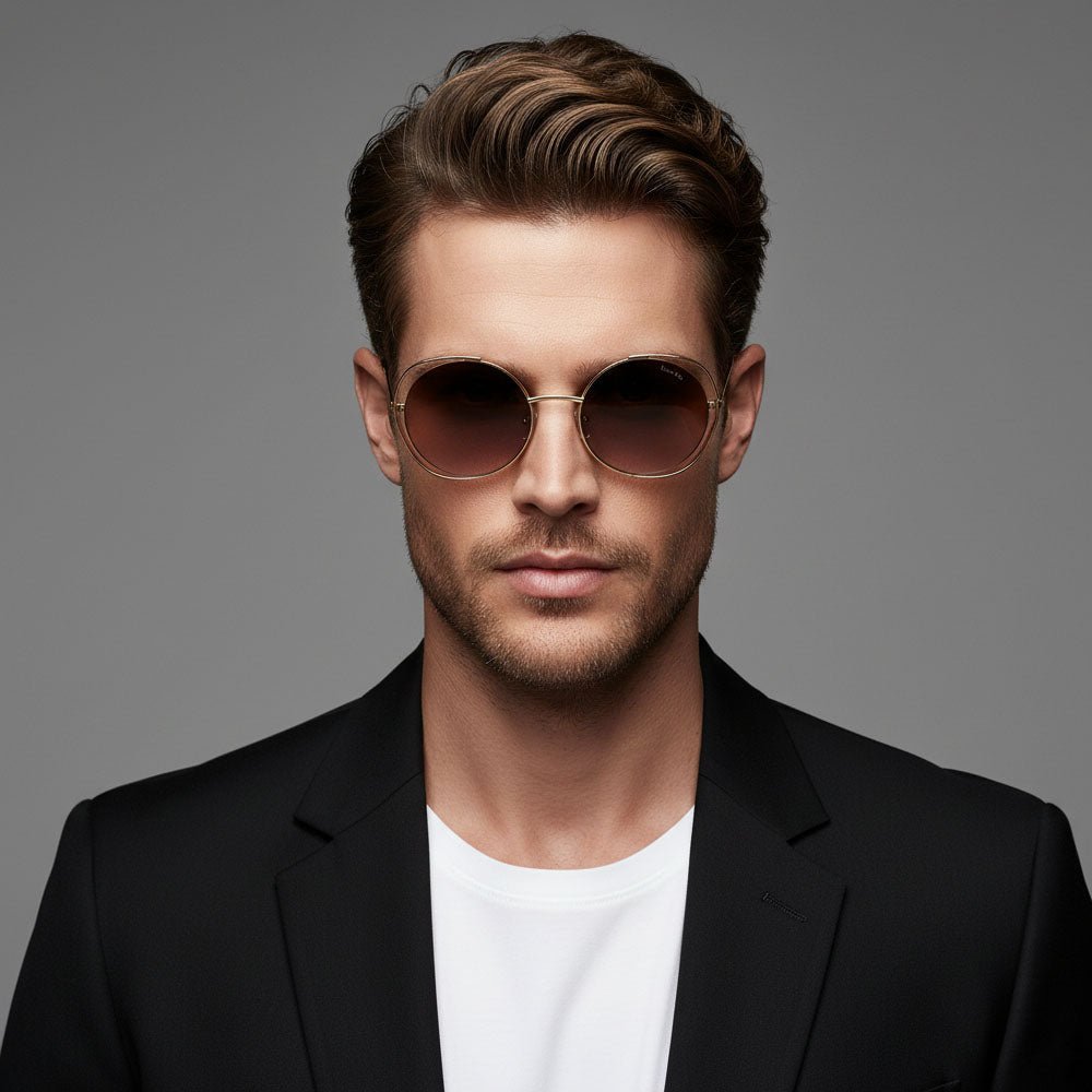 Lucas Lia Oversized Navigator Sunglasses – Retro Tortoise Shell Frame, Large Gradient Brown Lens, Luxurious Gold Temple Shades for Men & Women