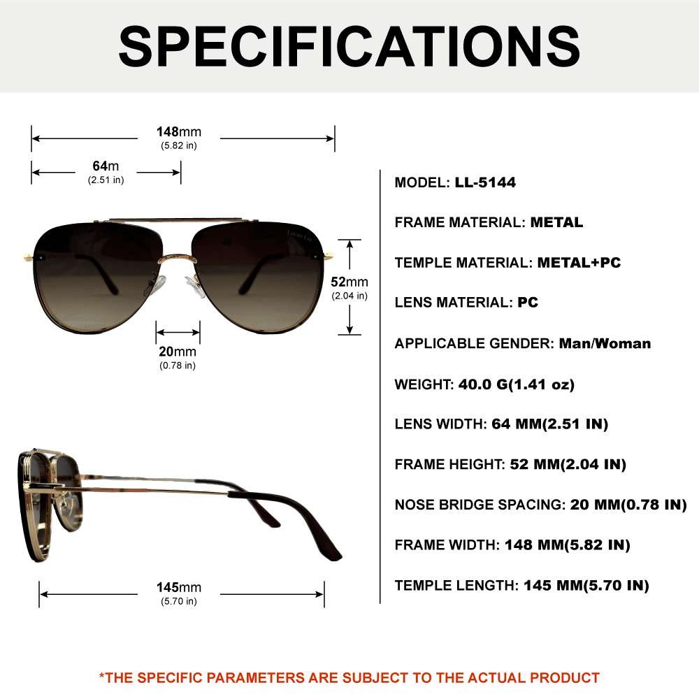 Lucas Lia Rimless Aviator Sunglasses with Brown Gradient Lens for Men and Women