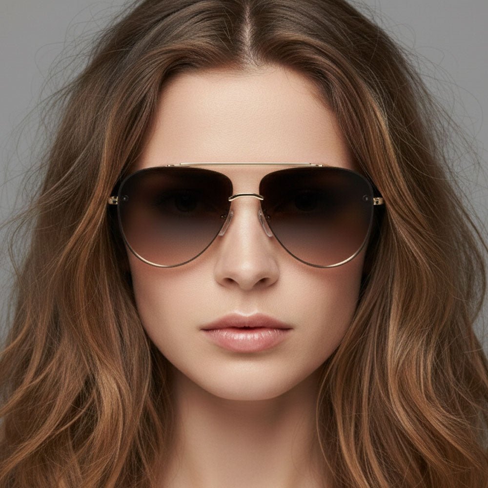 Lucas Lia Rimless Aviator Sunglasses with Brown Gradient Lens for Men and Women