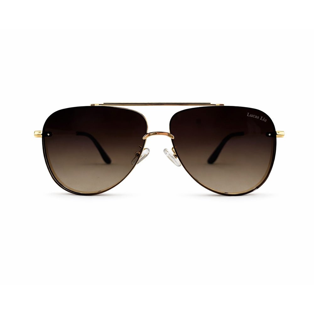 Lucas Lia Rimless Aviator Sunglasses – Luxury Gold Metal Frame with Brown Gradient Lens, Classic Pilot Design, Adjustable Nose Pads, Unisex Fashion Eyewear - Lucas Lia