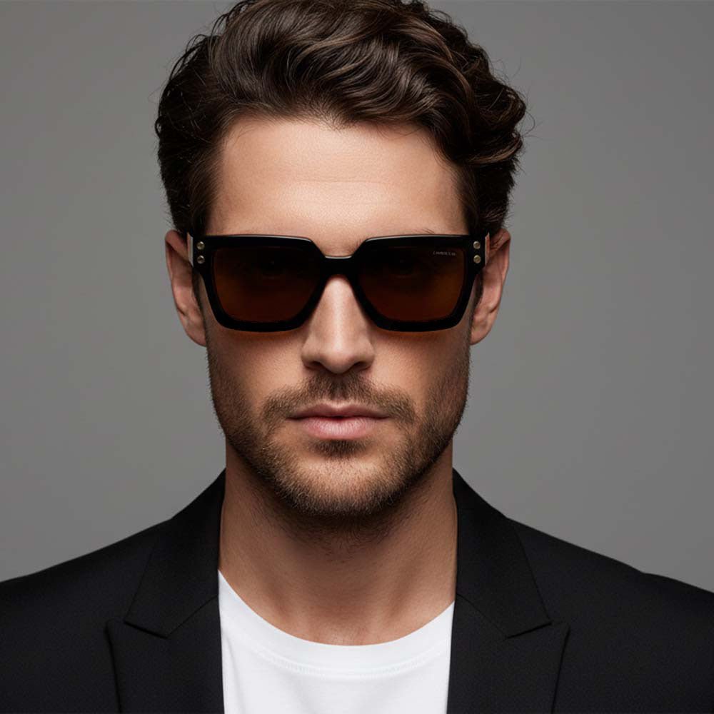 Lucas Lia Sunglasses for Men and Women, Black Metal Frame with Light Black Lenses, Includes Case and Cleaning Cloth - Lucas Lia